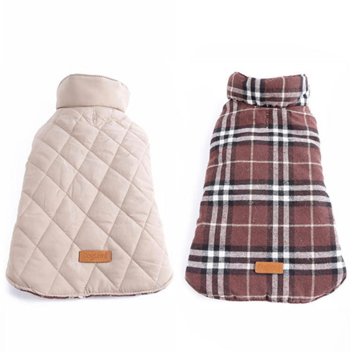 Waterproof Reversible Dog Jacket Designer Warm Plaid Winter Dog Coats Pet Clothes Elastic Small to Large Dog Clothes Winter