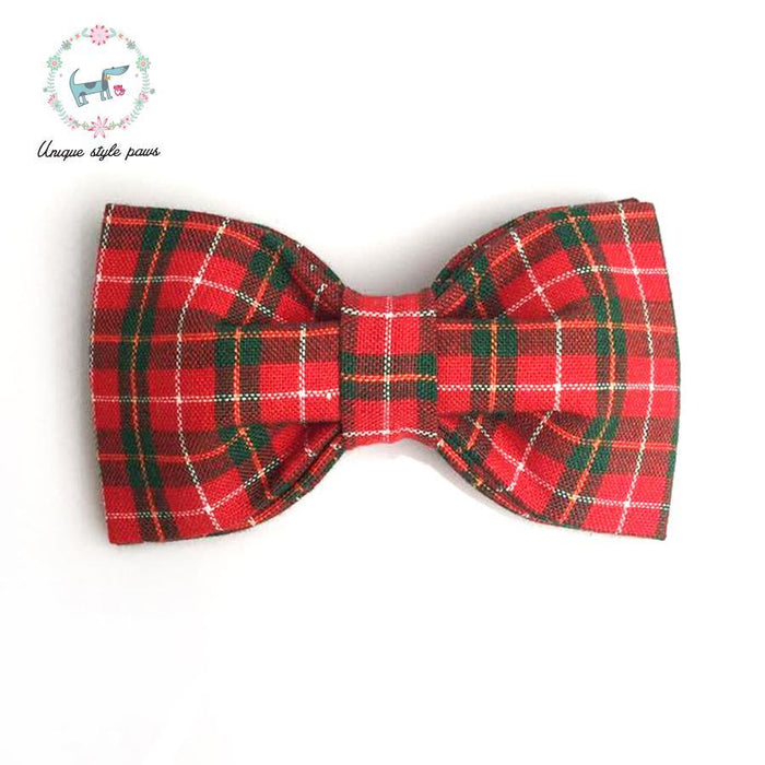Dog Collar with Bow Tie Christmas Red Plaid