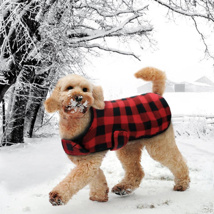 Buffalo Plaid Winter Dog Jacket Warm Fleece