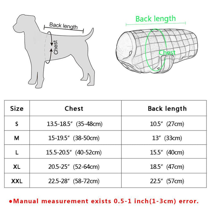 Buffalo Plaid Winter Dog Jacket Warm Fleece