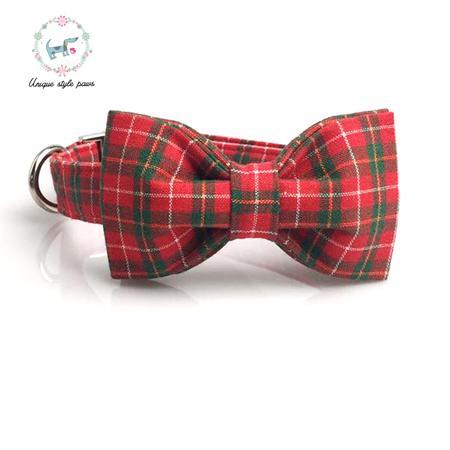 Dog Collar with Bow Tie Christmas Red Plaid