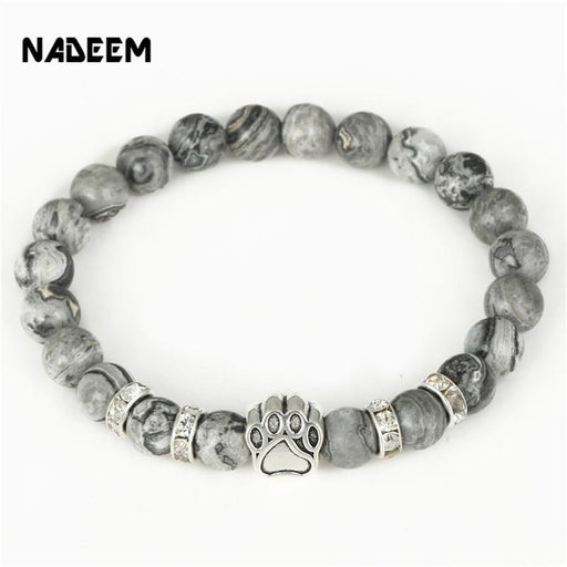 Dog Paw Print Natural Stone Mala Bead Yoga Bracelet