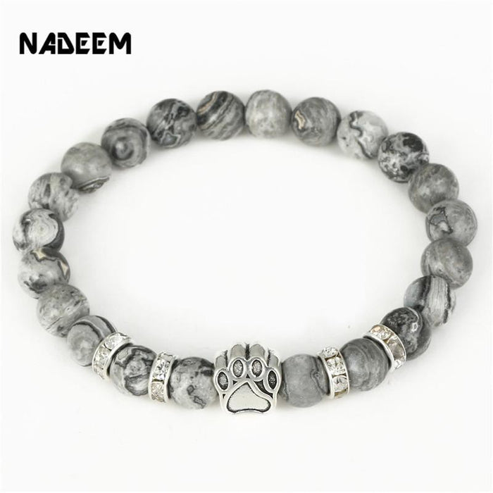 Dog Paw Print Natural Stone Mala Bead Yoga Bracelet