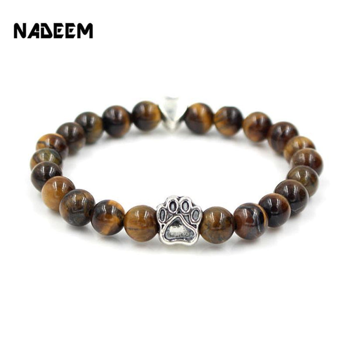 Dog Paw Print Natural Stone Mala Bead Yoga Bracelet