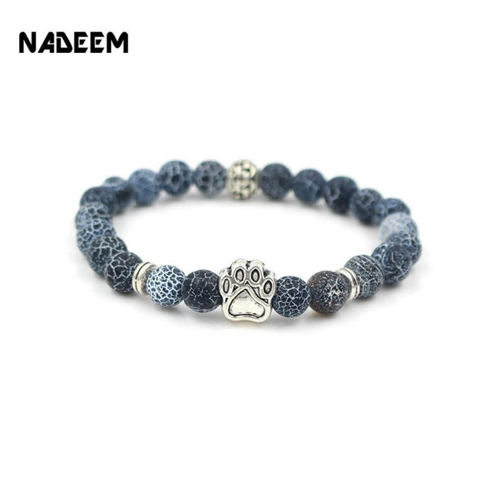 Dog Paw Print Natural Stone Mala Bead Yoga Bracelet