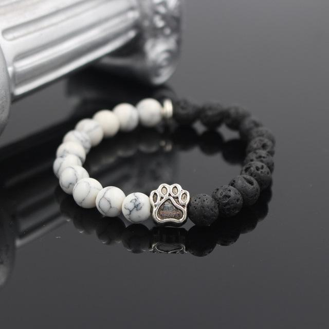 Dog Paw Print Natural Stone Mala Bead Yoga Bracelet