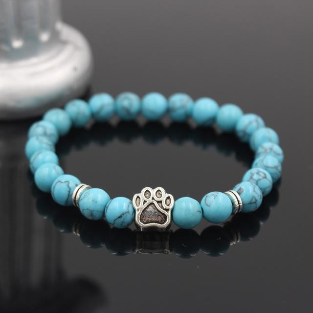 Dog Paw Print Natural Stone Mala Bead Yoga Bracelet