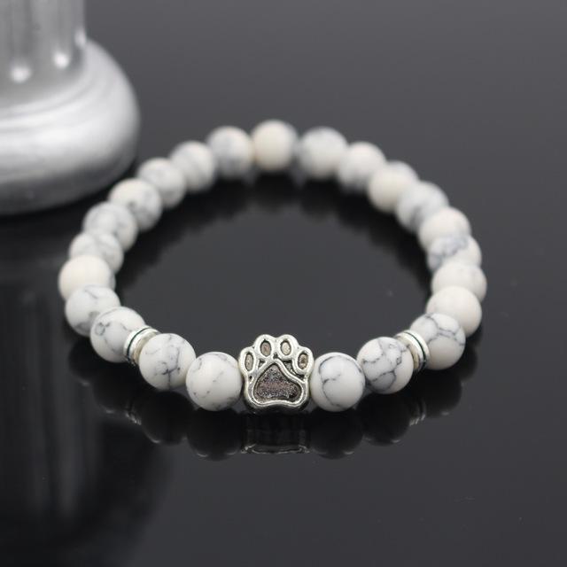 Dog Paw Print Natural Stone Mala Bead Yoga Bracelet