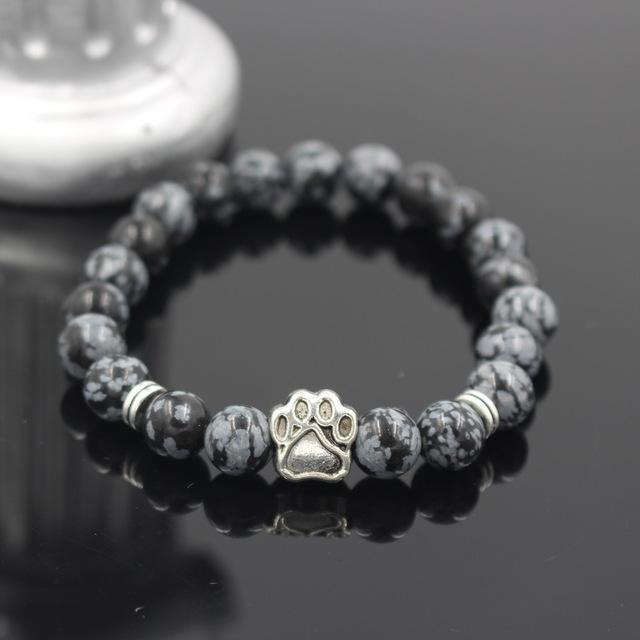 Dog Paw Print Natural Stone Mala Bead Yoga Bracelet