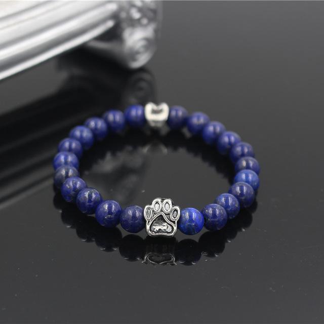 Dog Paw Print Natural Stone Mala Bead Yoga Bracelet