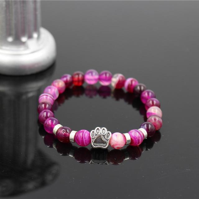 Dog Paw Print Natural Stone Mala Bead Yoga Bracelet