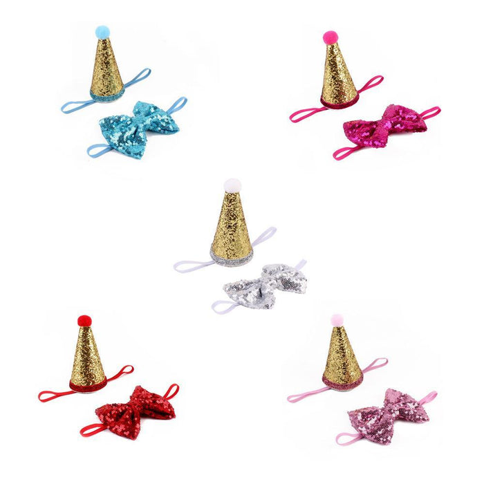 Sequin Pet Crown & Bow Tie Dog Birthday Hat